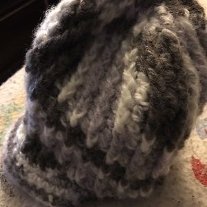 Handmade crocheted chunky hat with a brim.