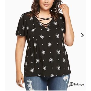 Floral black lace up top