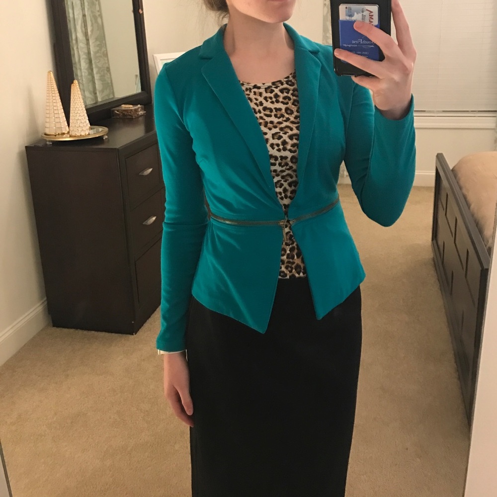 Teal Blue Cotton Blazer