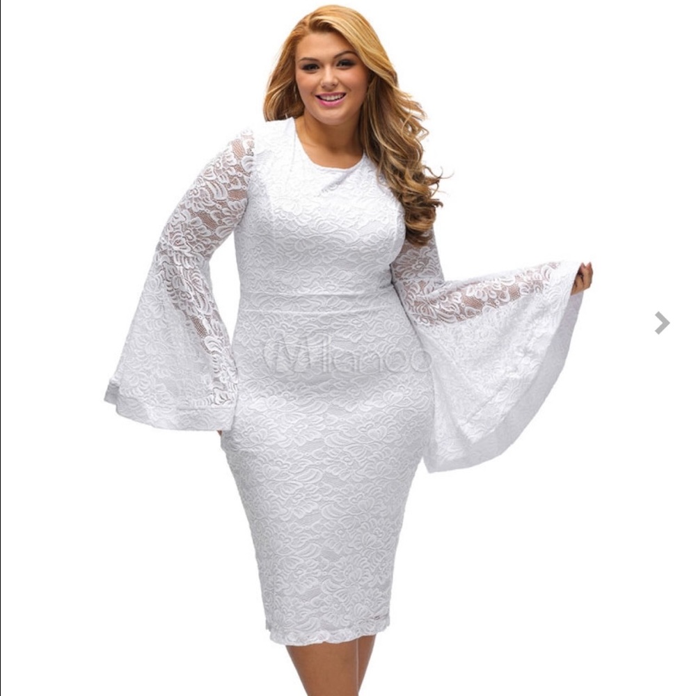 Plus Size White Bell Sleeve Dress