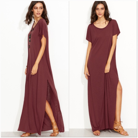 🚨SALE🚨Last One Burgundy Loose Fit Tee Maxi Dress - Picture 2 of 3