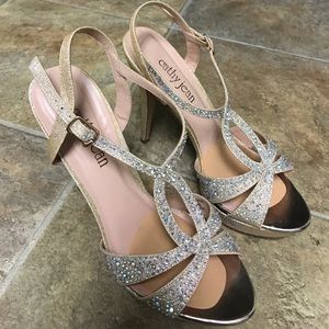 Glittery, bedazzled, strappy dress heels