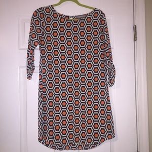 Addie Orange & Blue geometric pattern 3/4 dress
