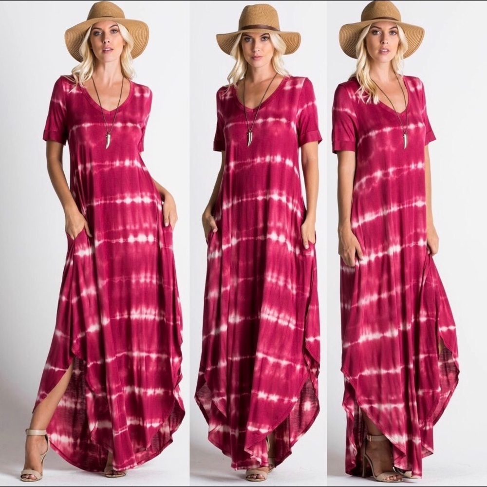 🇺🇸Figure Flattering Burgundy Tie Dye Maxi