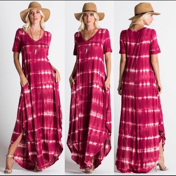 🇺🇸🛳Figure Flattering Burgundy Tie Dye Maxi - Picture 2 of 2