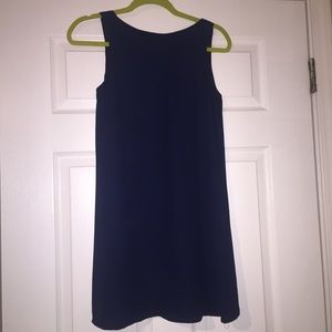 Navy blue shift dress with bow on the back
