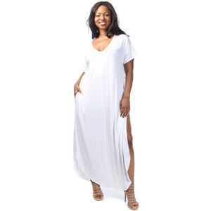 Plus Size Side Slit Maxi Dress With Pockets