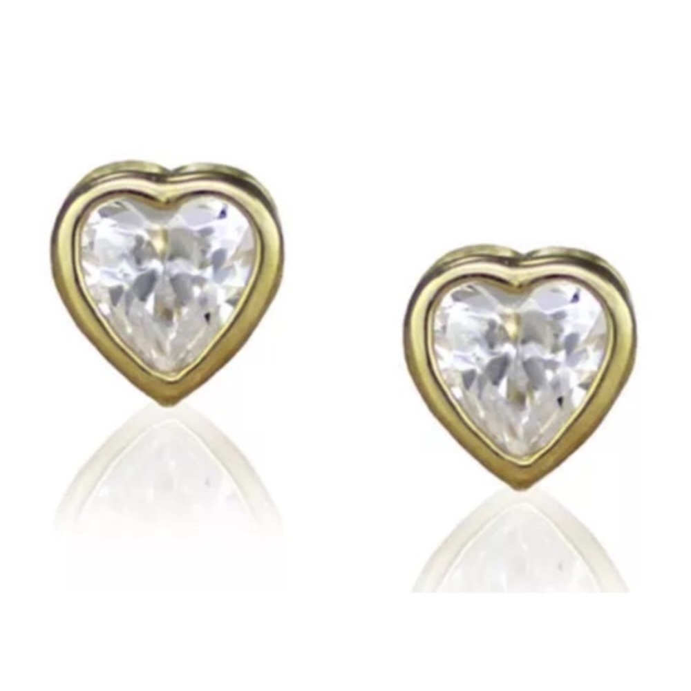 14K Yellow gold 5mm CZ clear Heart Earrings