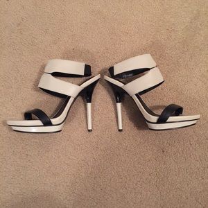 BCBG black and white high heel sandals