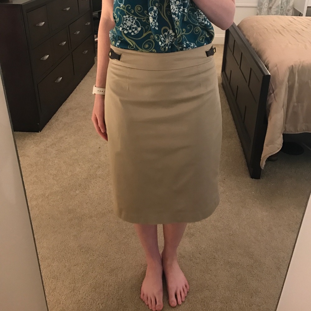 Khaki Pencil Skirt with Brown/Gold Buckles