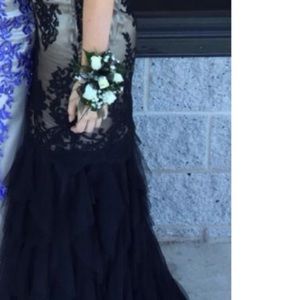 Black and nude and gold prom dress