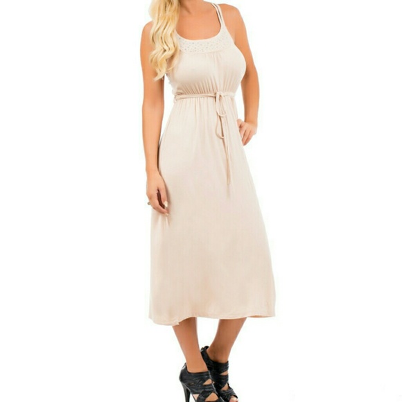 Nenna's Dresses & Skirts - Beige Embellished Maxi Dress