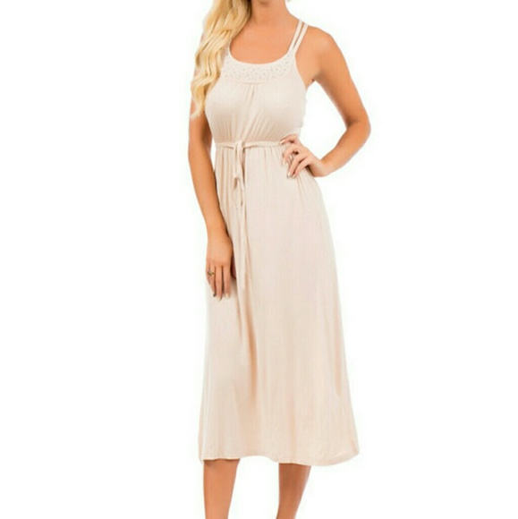 Beige Embellished Maxi Dress - Picture 4 of 4