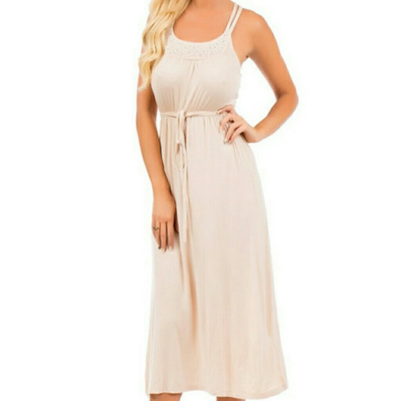 Beige Embellished Maxi Dress - Picture 3 of 4