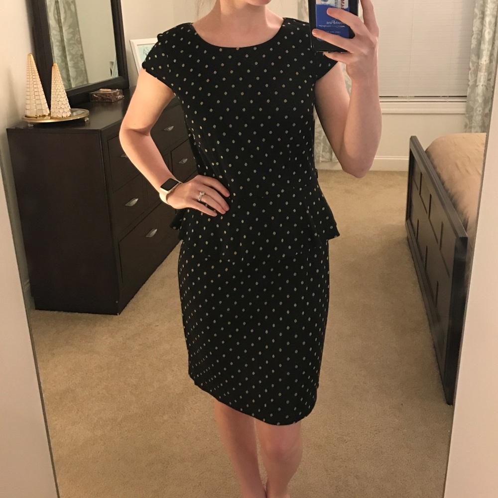 Black and Gold Polka Dot Peplum Dress