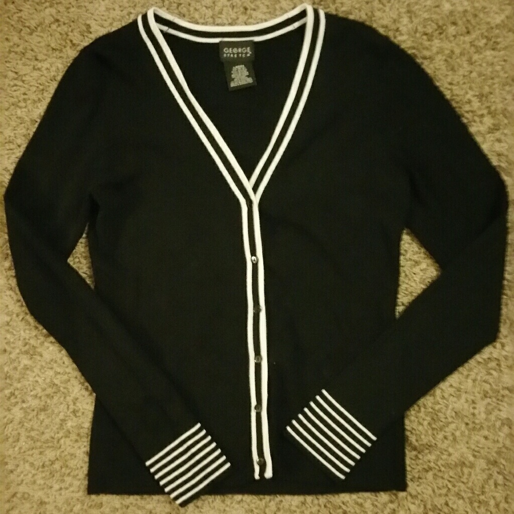 Black cardigan trimmed with white