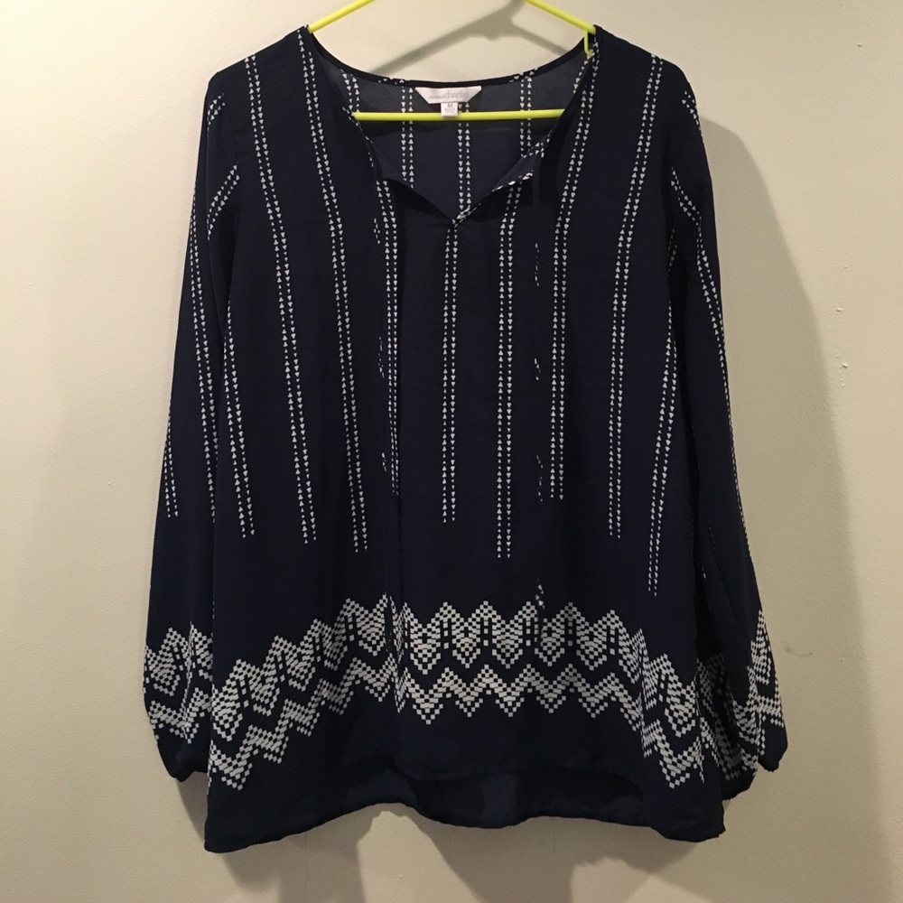 Navy printed chiffon blouse