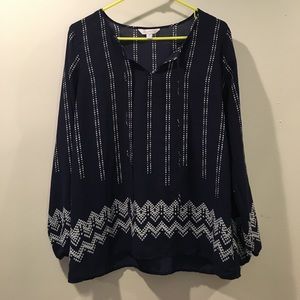 Navy printed chiffon blouse