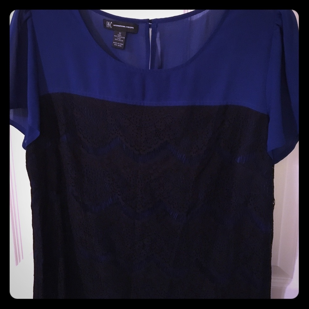 Navy & black womens silk top