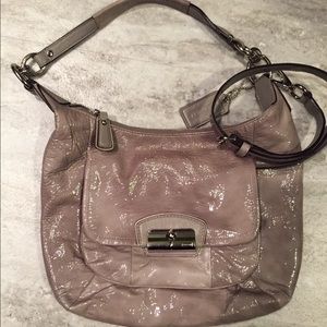 Grey patent leather Coach purse