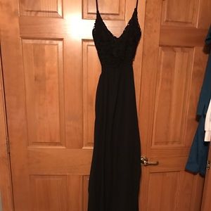 Black lace open back maxi dress