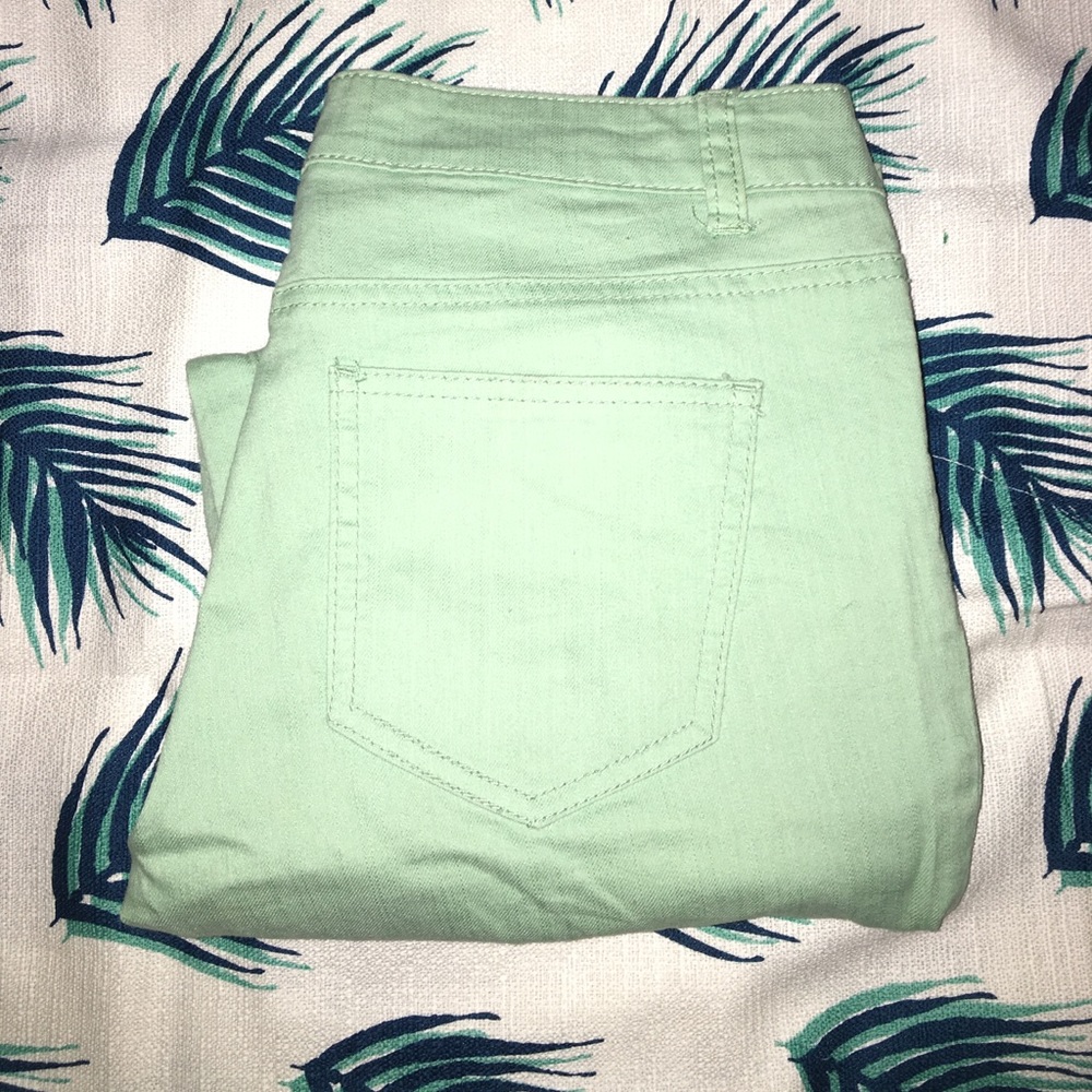 Mint green skinny jeans