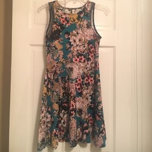 Racerback floral skater dress with mesh detail