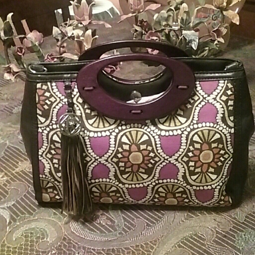 Colorful & Spacious Burlap Purse w/wooden handles