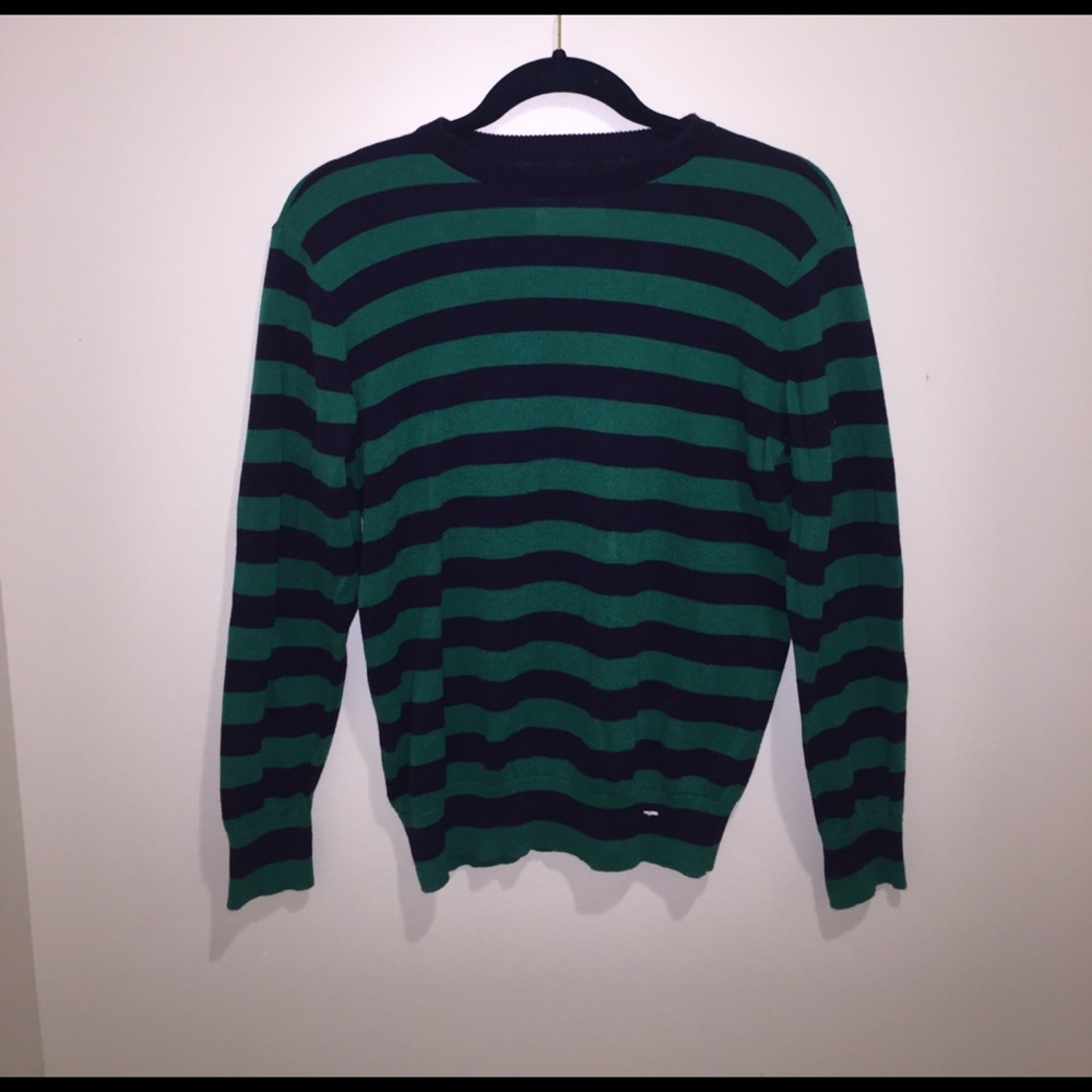 Burton navy blue & green striped crew neck sweater