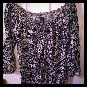 Women's navy and cream off shoulder top