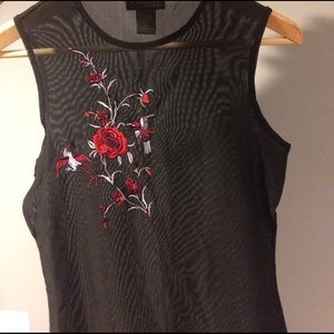 Sheer Embroidered Sleeveless Roses Top