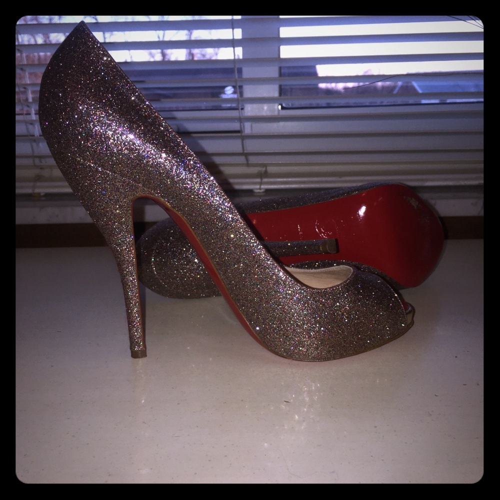 Christian Louboutin glitter peep toe pumps