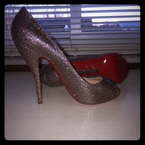 Christian Louboutin glitter peep toe pumps
