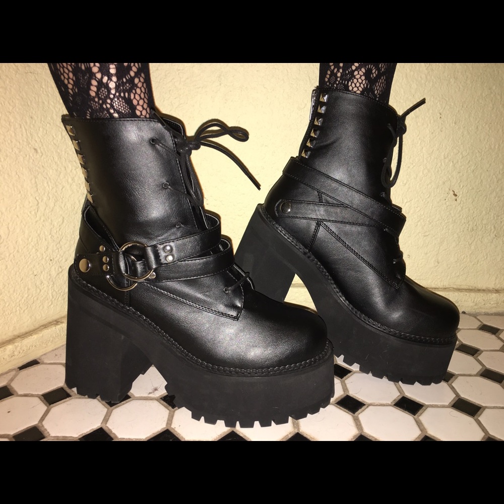 Demonia Assault Laceup Booties TUK  Dolls Kill