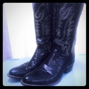Justin Men's Black Lizard Leather Cowboy Boots 8