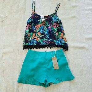 3/$30 LF Neon Floral Crochet Hem Festival Tank Top
