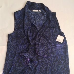 Halogen sleeveless top with tie leopard blue nwt