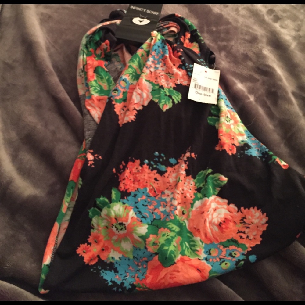 Black infinity scarf with flowers NWT