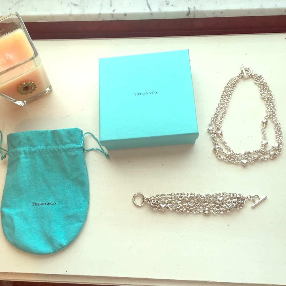 Tiffany multi strand puffed heart set