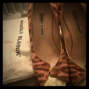 Authentic Manolo Blahnik Peeptoe Pony Hair Pumps
