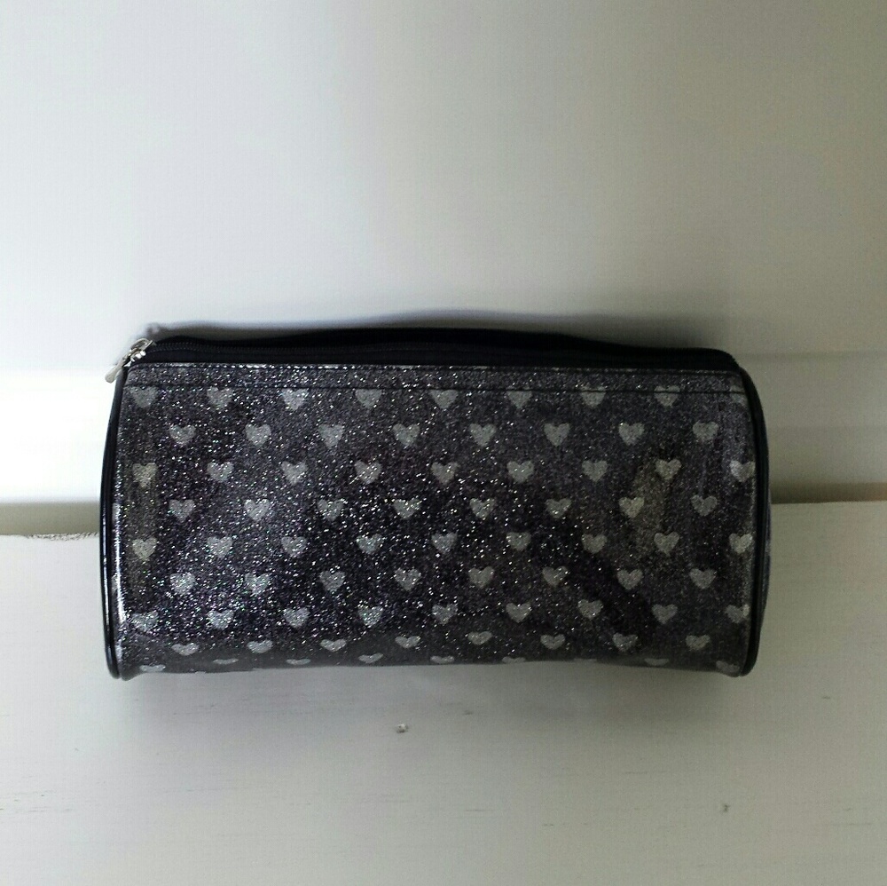 Black Glitter Heart Makeup Bag <3