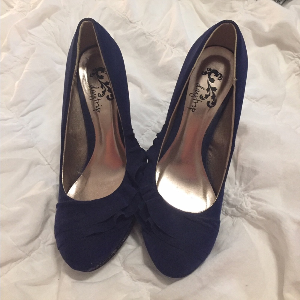 Navy blue velvet heels