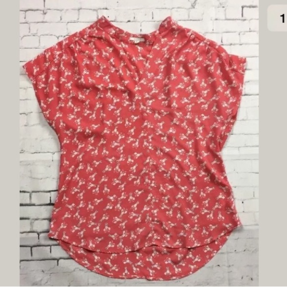 Pleione Pink & White Lobster Print V-Neck Top