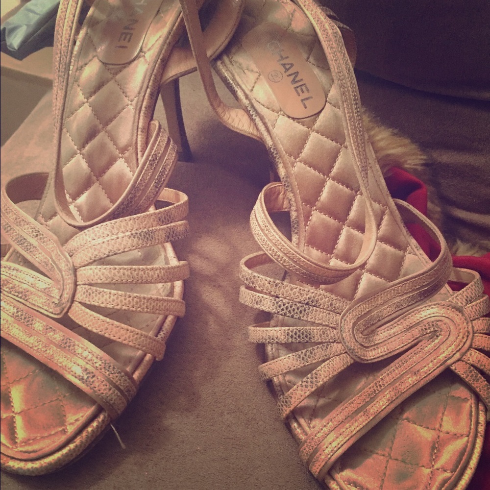 Authentic Chanel Strappy Pink Snakeskin Heels