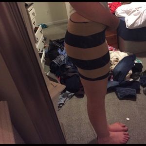 Navy blue and beige pencil skirt