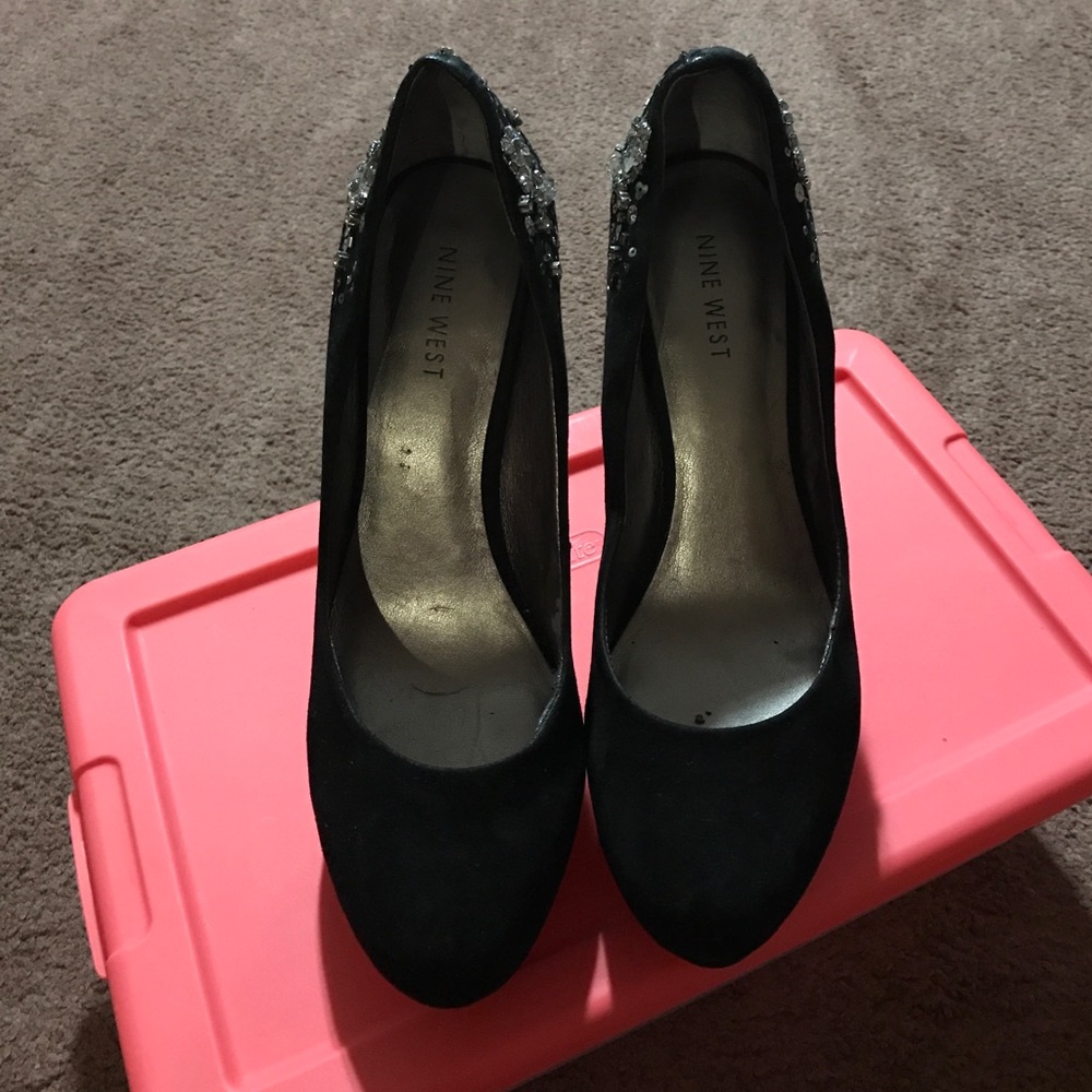 Black suede heels with rhinestones!