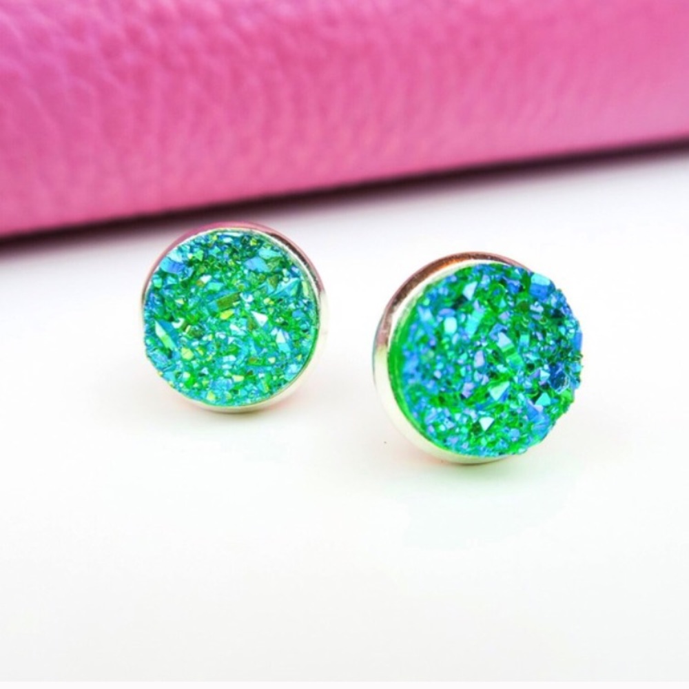 Green and Gold Stud Earrings