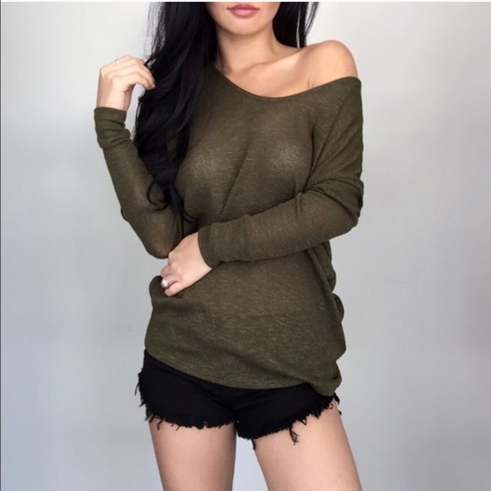 Olive Light Knit Dolman from ekAttire