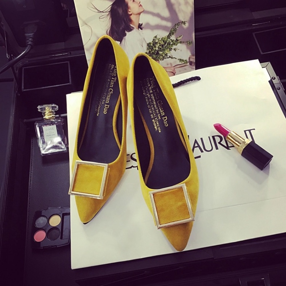 Yellow Point Toe Square Shoe
