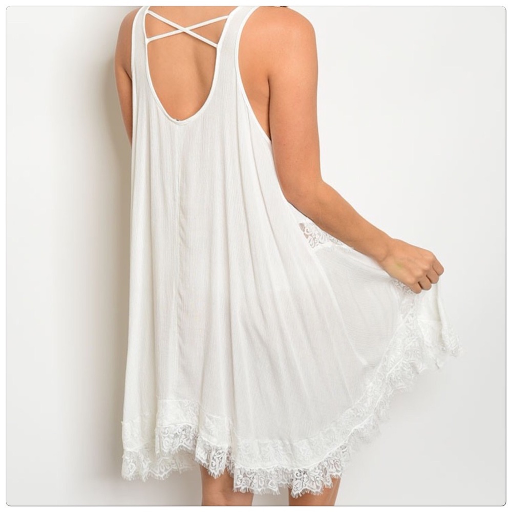 White Lace Ruffled Shift Dress - Picture 3 of 4